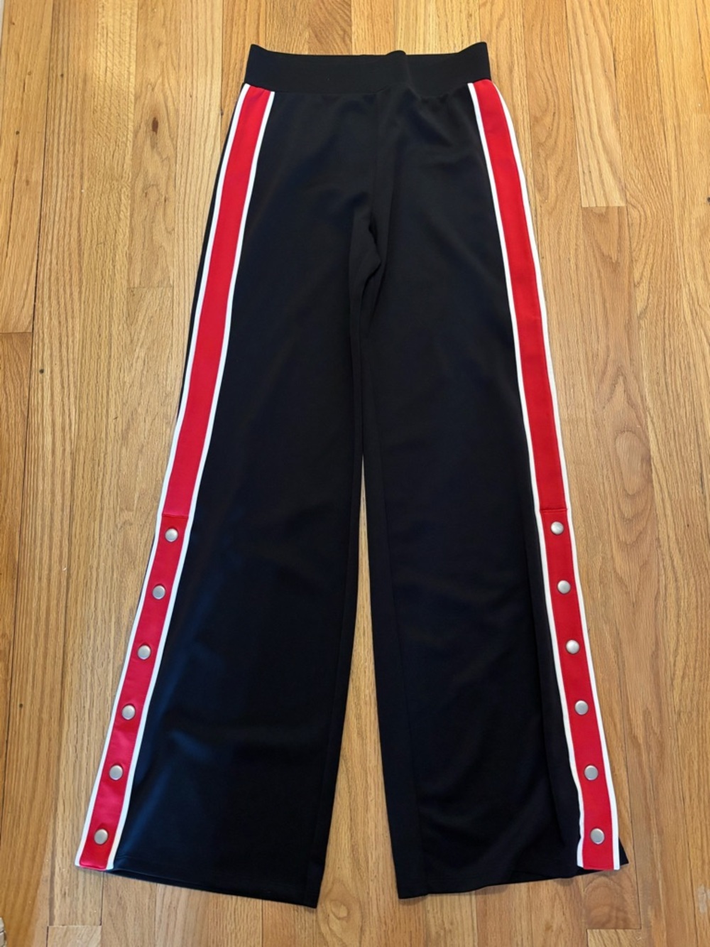 Express Black Sweatpants with Red and White Side Stripes